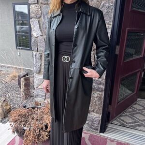 Bagatelle Long Black Leather Coat for Women